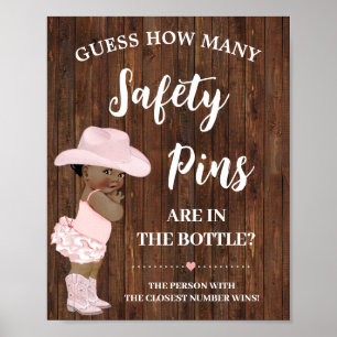 How many Safety Pins AA Cowgirl Baby Shower Game Poster
