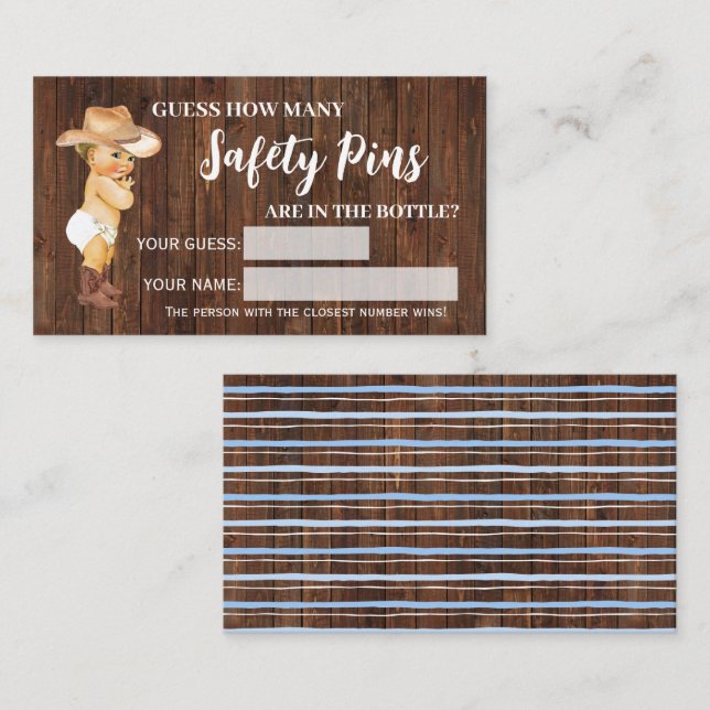 How Many Safety Pins Cowboy Baby Shower Game Card (Front/Back)
