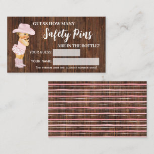 How Many Safety Pins Cowgirl Baby Shower Game Card