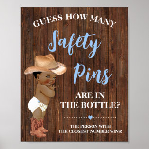 How Many Safety Pins Game AA CowboyShower Sign