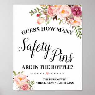 How many Safety Pins pink game sign Baby shower