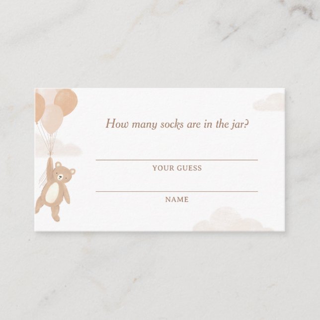 How Many Socks Card Bear Baby Shower (Front)