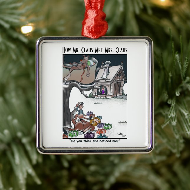 How Mr. & Mrs. Claus Met Ceramic Square Ornament (Tree)