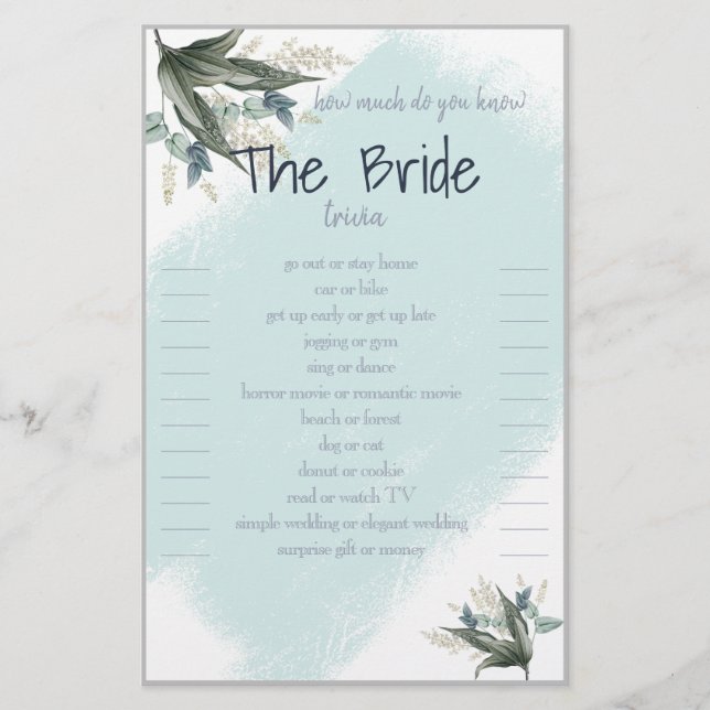 How much do you know The Bride Trivia Card Flyer (Front)