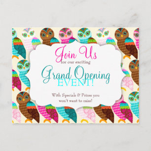 How Now Little Owl? Grand Opening Invitation Postcard