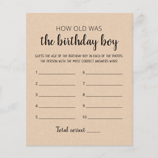How old was Birthday boy Birthday Party game (Front)
