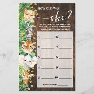 How old was Mum Safari Baby Shower Game Card