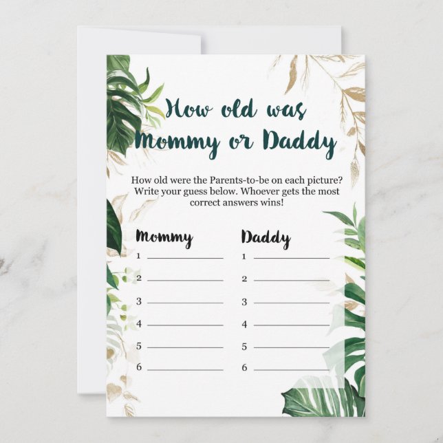 How old was Mummy or Daddy Safari Baby Shower Game Invitation (Front)