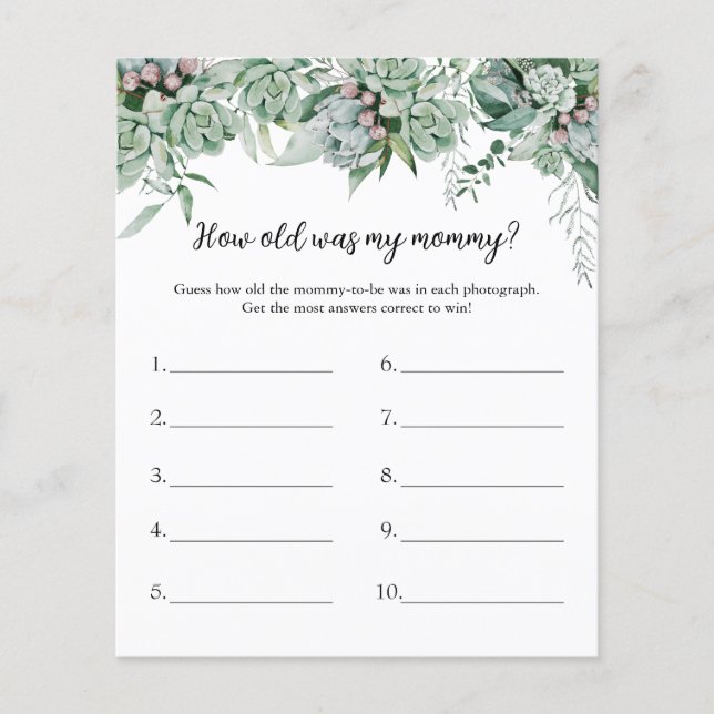 How Old Was My Mummy Baby Shower Game (Front)