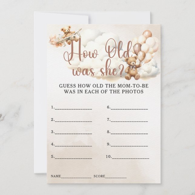 HOW OLD WAS SHE Baby Shower Game Cute Bear Invitation (Front)