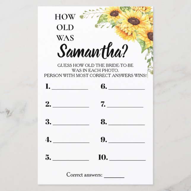 How old was She bridal shower english spanish game (Front)