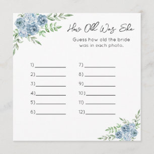 How Old Was She - Bridal Shower Game - Blue Floral Programme