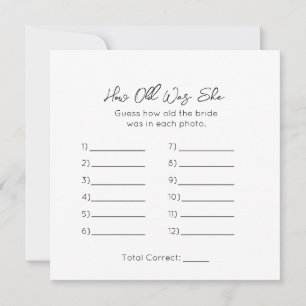 How Old Was She - Bridal Shower Game - Minimalist Holiday Card