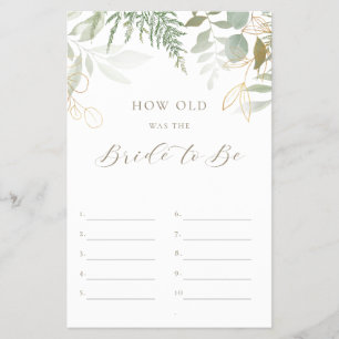 How Old Was She Greenery Bridal Shower Game Flyer