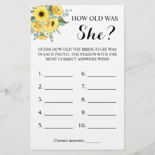 How old was She? Greenery Sunflower Game Card