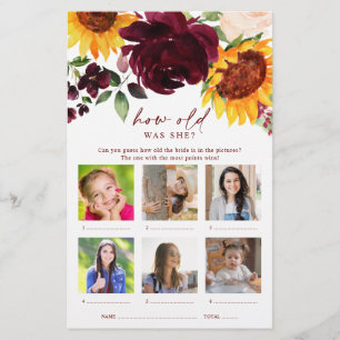 How Old Was She Photo Sunflower Bridal Shower Game