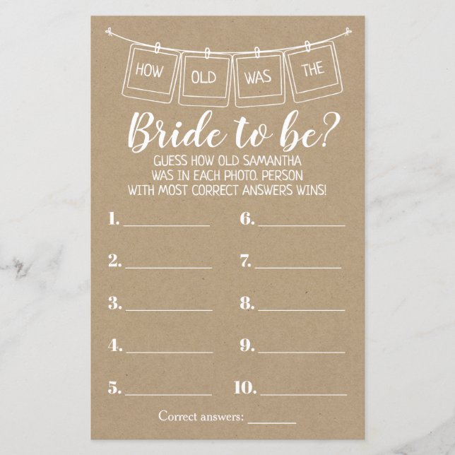 How old was She rustic shower bilingual game (Front)