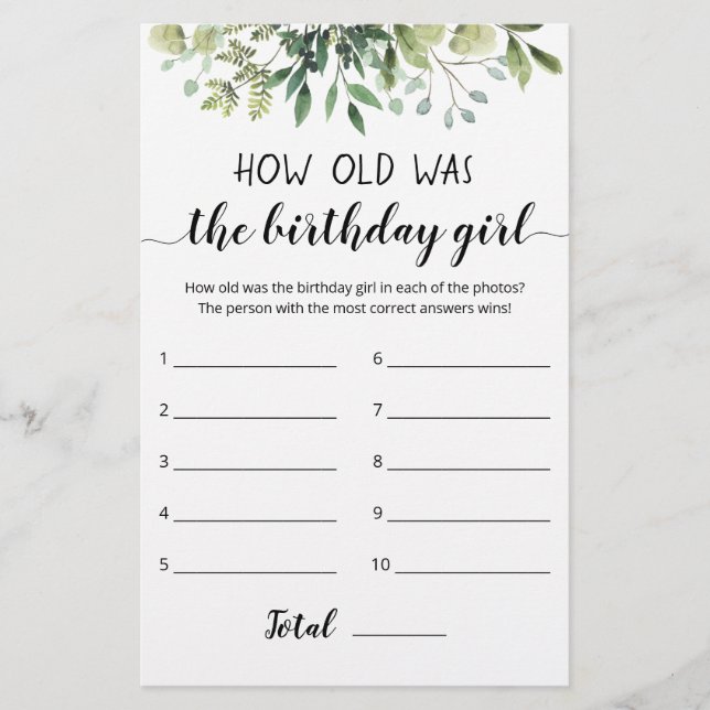 How Old Was The Birthday Girl Game (Front)
