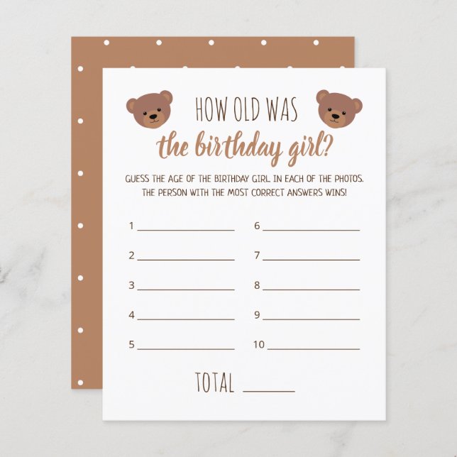 How Old Was the Birthday Girl Photo Game (Front/Back)
