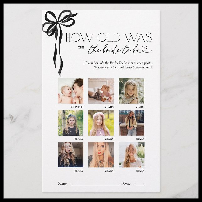 How Old Was The Bride Black Bow Bridal Shower Game (Creator Uploaded)