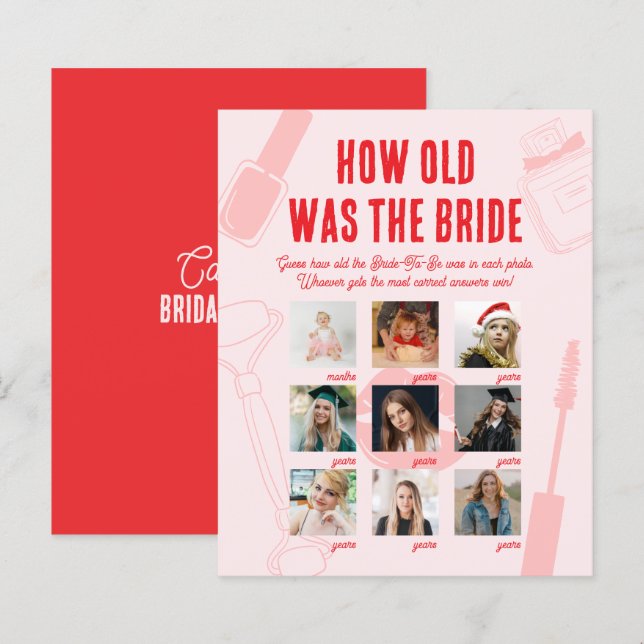 How Old was the Bride Bridal Shower Game (Front/Back)