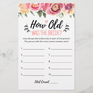 How Old Was The Bride Bridal Shower Game