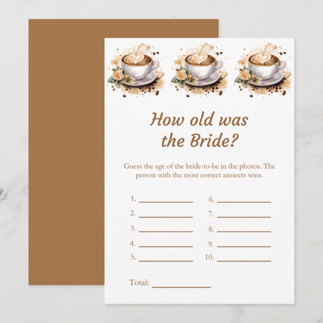 How Old Was the Bride Bridal Shower Game Card (Front/Back)