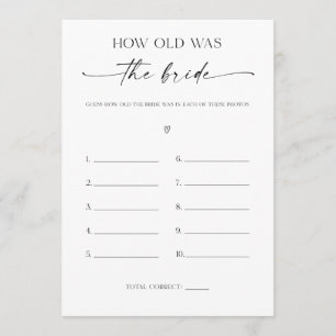 How Old Was The Bride Bridal Shower Game Programme