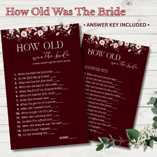 How Old Was the Bride Game Burgundy Floral Game