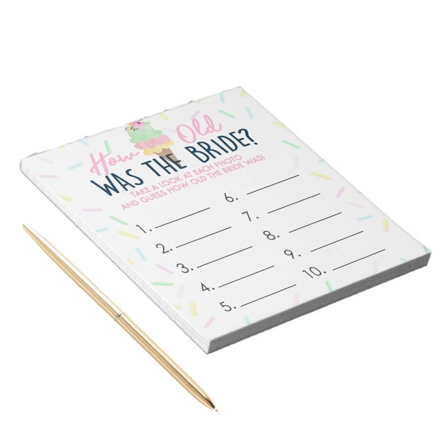 How Old Was The Bride Ice Cream Game Answer Sheet Notepad (How Old Was The Bride Ice Cream Game Answer Sheet Notepad)