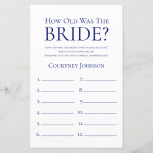 How Old Was The Bride Navy Blue Bridal Shower Game