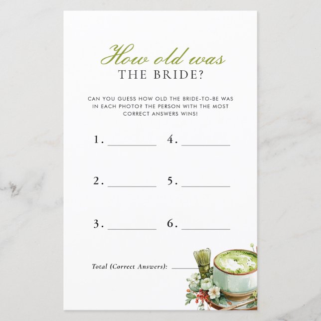 How Old Was The Bride Perfect Matcha Bridal Shower (Front)