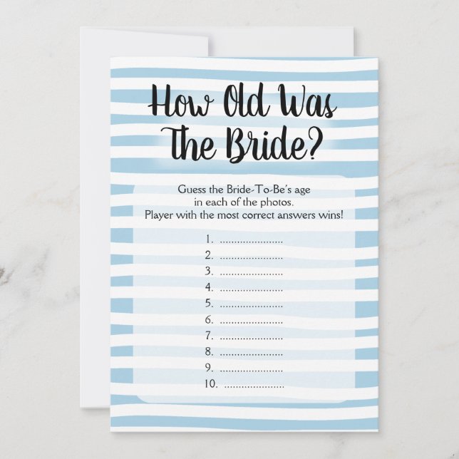 How Old Was The Bride Shower Game Blue White (Front)