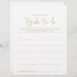 How Old Was the Bride-To-Be Bridal Shower Game