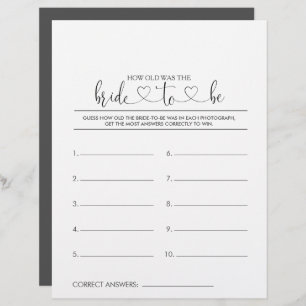How Old Was the Bride-To-Be Bridal Shower Game