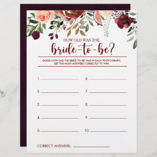 How Old Was the Bride-To-Be Bridal Shower Game