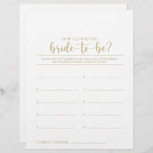How Old Was the Bride-To-Be Bridal Shower Game