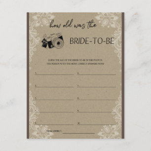 How Old Was the Bride to Be Bridal Shower Game Enclosure Card