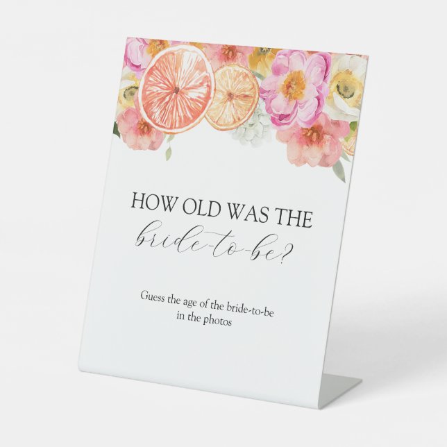 How Old was the Bride to Be Bridal Shower Game Pedestal Sign (Front)