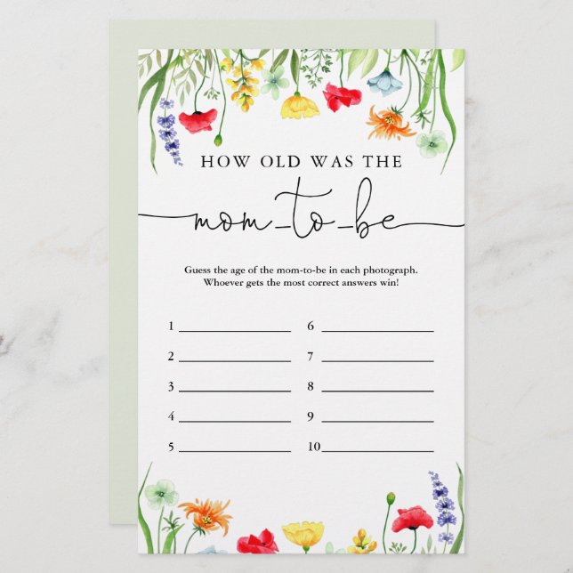 How old was the mum-to-be colourful wildflowers (Front/Back)