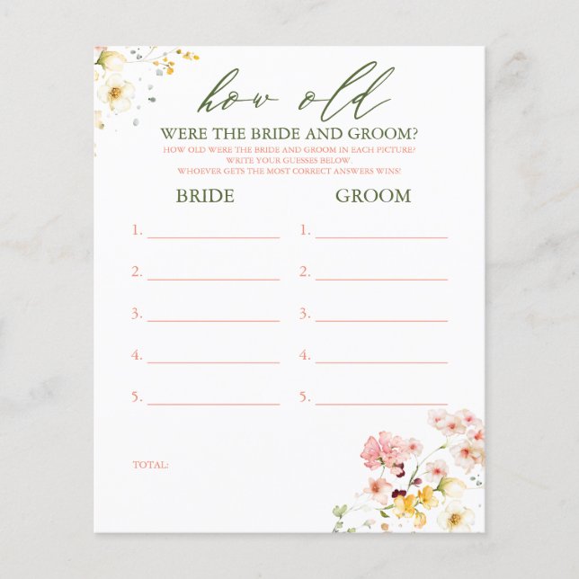 How Old Were The BRIDE AND GROOM Game (Front)