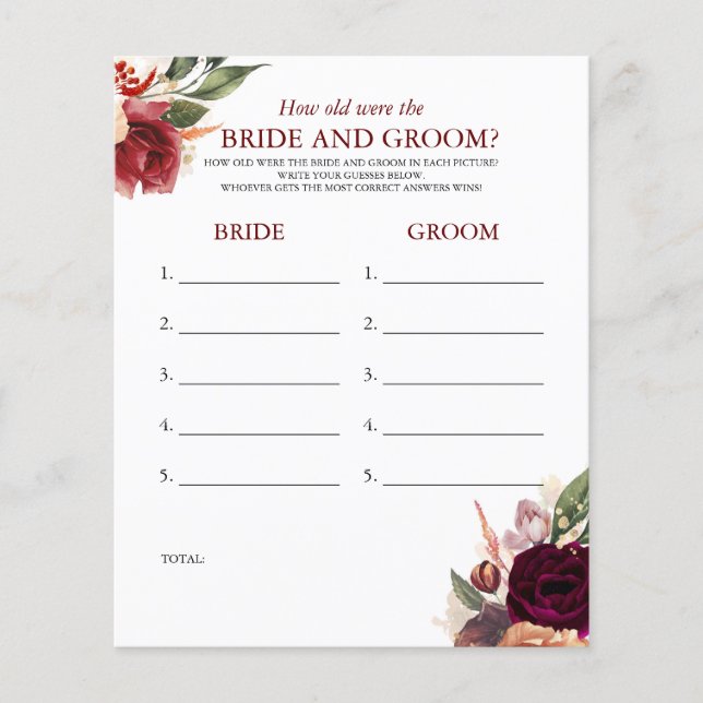 How Old Were The BRIDE AND GROOM Game (Front)