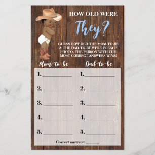 How Old Were They AA Cowboy Baby Shower Game Card