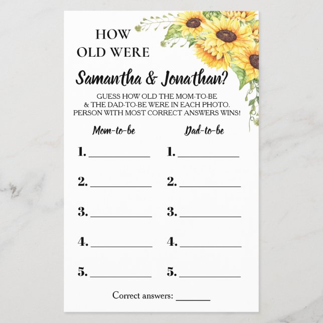 How old were They Baby shower bilingual game card (Front)