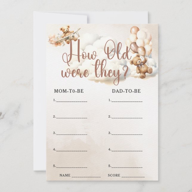 HOW OLD WERE THEY Baby Shower Game Cute Bear Invitation (Front)