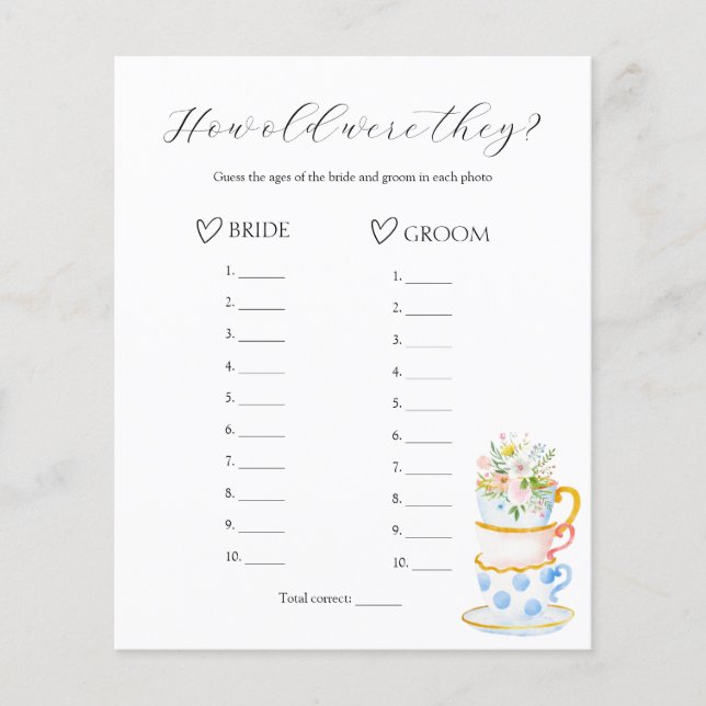 How Old Were They Bridal Shower Game  (Front)