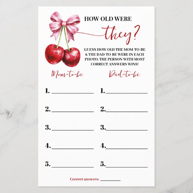 How old were They Cherry Baby Shower Game Card (Front)
