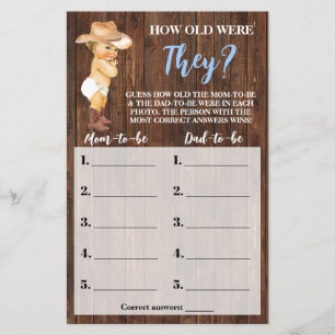 How Old Were They Cowboy Baby Shower Game Card