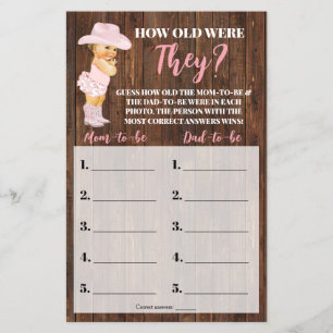 How Old Were They Cowgirl Baby Shower Game Card