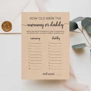 How old were they game Baby Shower party Card